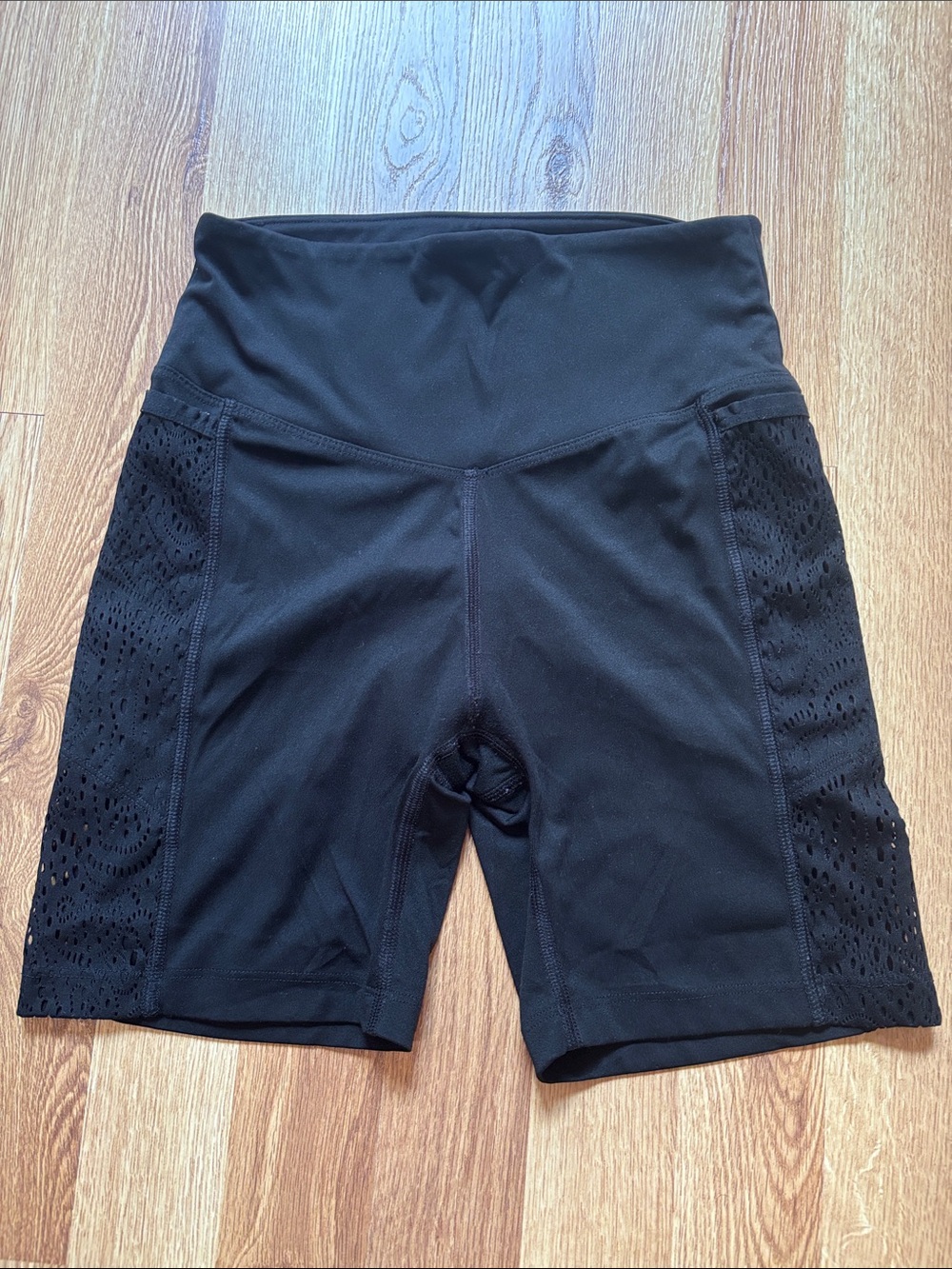 PINK Victoria's Secret Black High-Waist Bike Shorts with Lace Side Panels